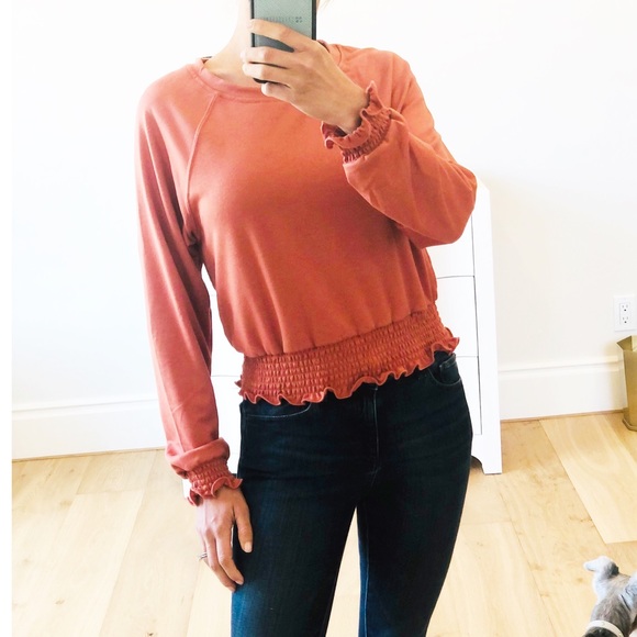 LAST 1! Pumpkin French Terry Smocked Waist Top - Picture 7 of 8